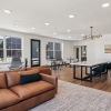 Styled large room with leather couch