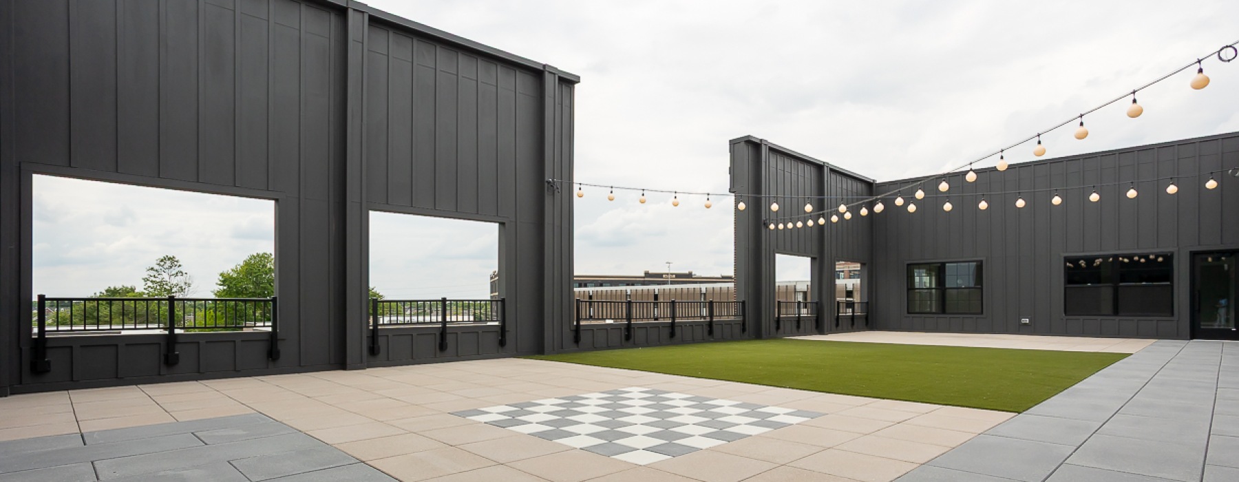 Outdoor patio with built-in chessboard