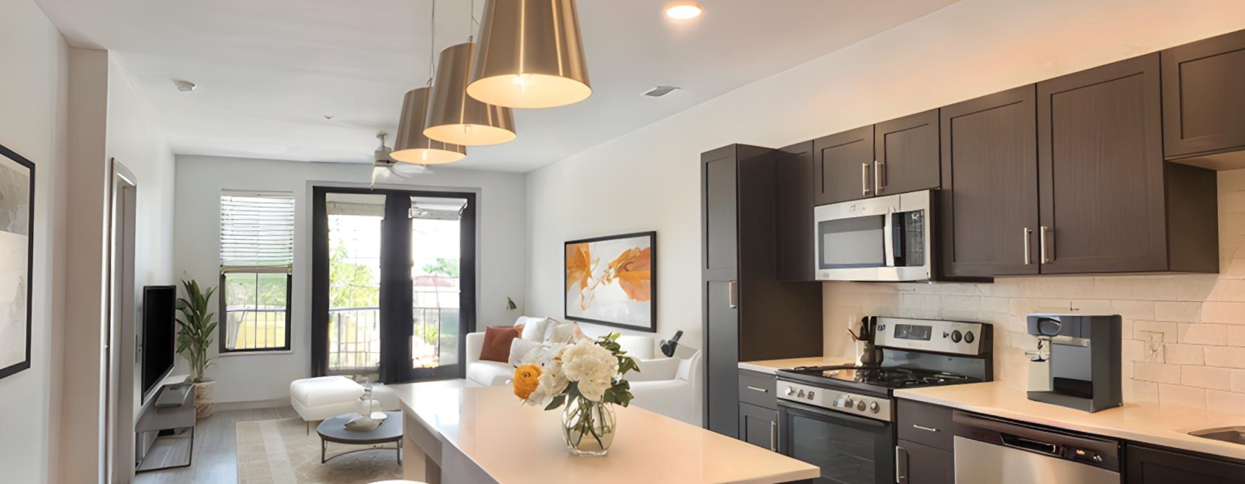 a kitchen with a table and chairs